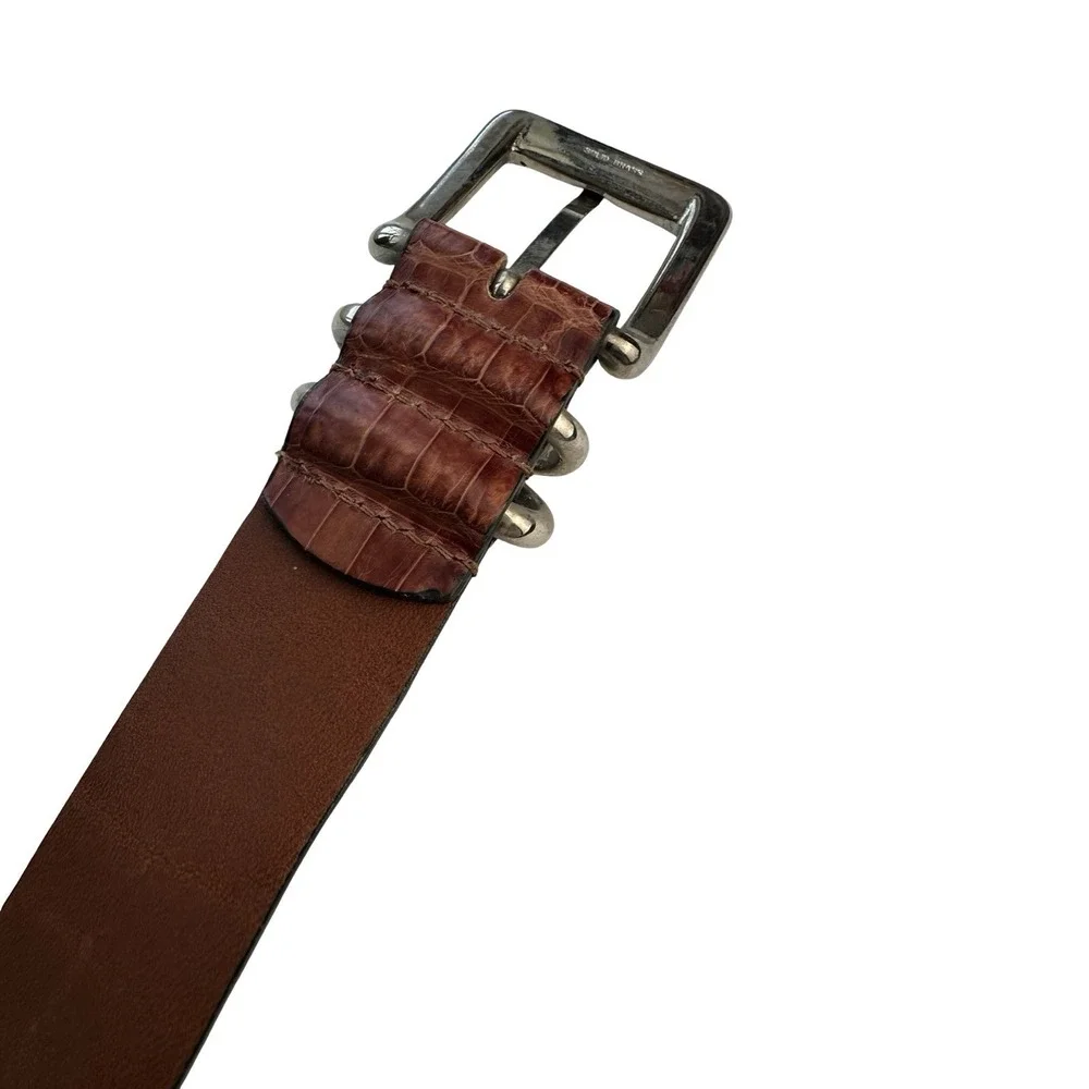 Bespoke Deep Brown Genuine Crocodile Brass Buckle Belt Size Mens 36 NWOT